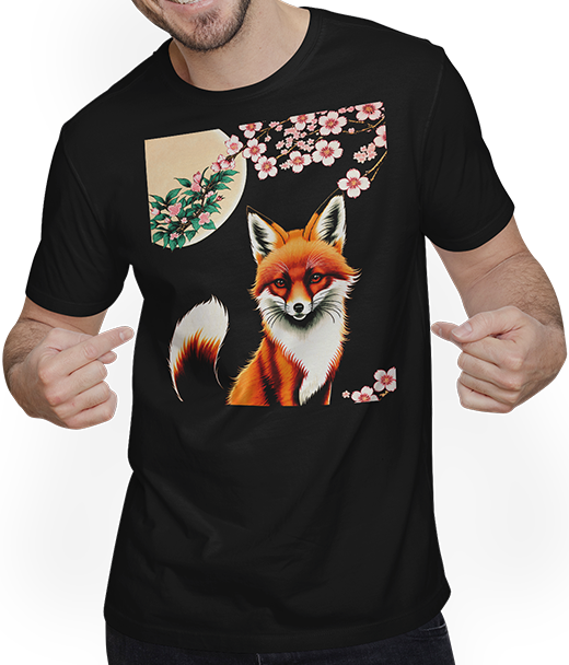 Produktbild von T-Shirt mit Mann Foxes Japanische Kirschblüte Blume Kitsune Fuchs