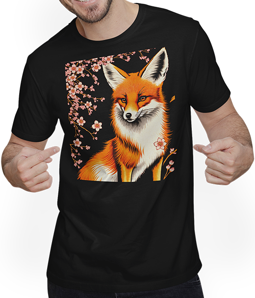Produktbild von T-Shirt mit Mann Foxes Japanische Kirschblüte Blume Kitsune Fuchs