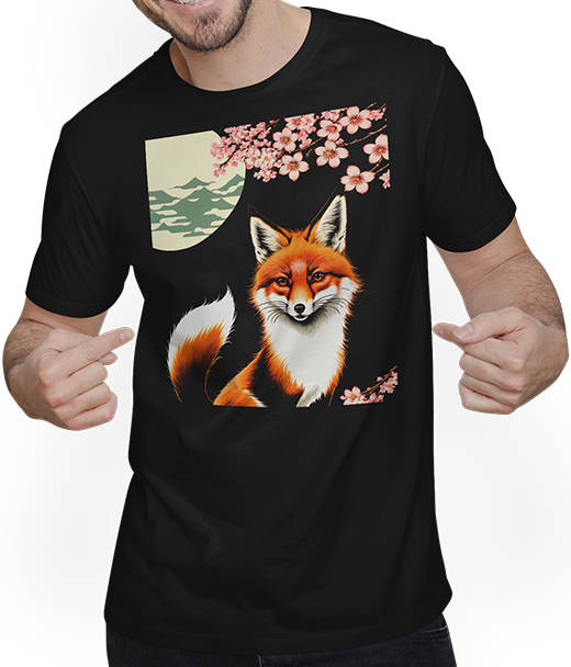 Produktbild von T-Shirt mit Mann Foxes Japanische Kirschblüte Blume Kitsune Fuchs