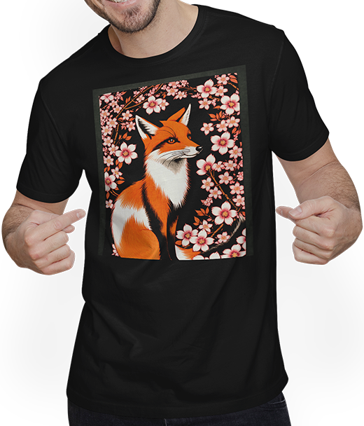 Produktbild von T-Shirt mit Mann Foxes Japanische Kirschblüte Blume Kitsune Fuchs