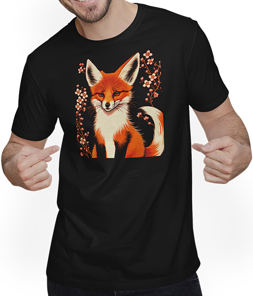 Produktbild von T-Shirt mit Mann Foxes Japanische Kirschblüte Blume Kitsune Fuchs