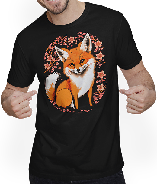 Produktbild von T-Shirt mit Mann Foxes Japanische Kirschblüte Blume Kitsune Fuchs