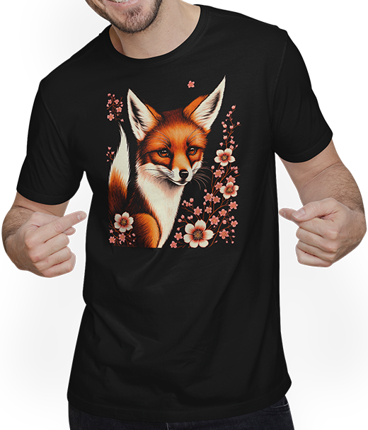 Produktbild von T-Shirt mit Mann Foxes Japanische Kirschblüte Blume Kitsune Fuchs