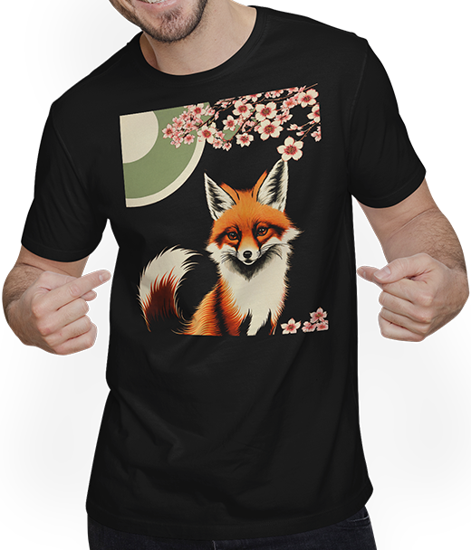 Produktbild von T-Shirt mit Mann Foxes Japanische Kirschblüte Blume Kitsune Fuchs