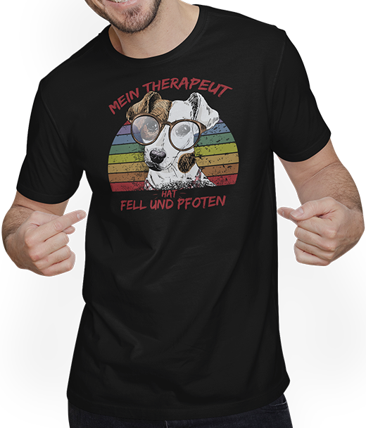 Produktbild von T-Shirt mit Mann Foxterrier | Cooler Spruch | Therapie durch Hund | Retro