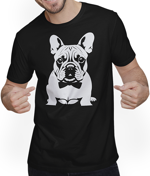 Produktbild von T-Shirt mit Mann Französische Bulldogge mit E-Gitarre Musiker Gitarrist