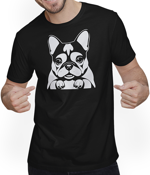Produktbild von T-Shirt mit Mann Französische Bulldogge mit E-Gitarre Musiker Gitarrist