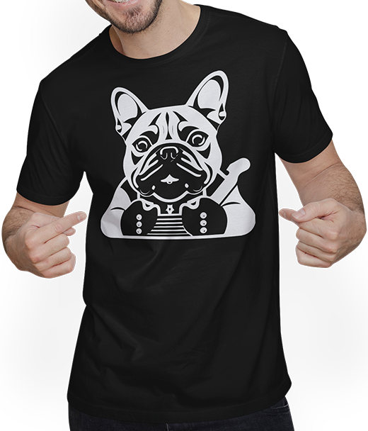 Produktbild von T-Shirt mit Mann Französische Bulldogge mit E-Gitarre Musiker Gitarrist