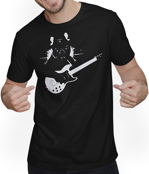 Produktbild von T-Shirt mit Mann Französische Bulldogge mit E-Gitarre Musiker Gitarrist