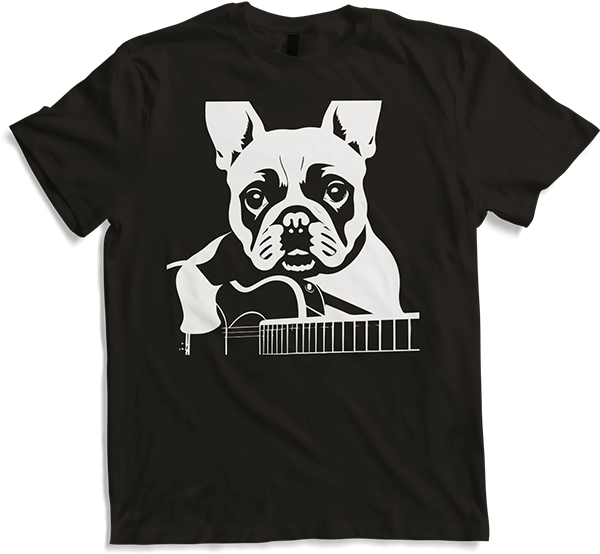 Produktbild von T-Shirt Französische Bulldogge mit E-Gitarre Musiker Gitarrist