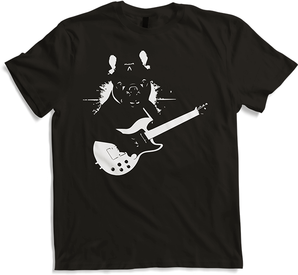 Produktbild von T-Shirt Französische Bulldogge mit E-Gitarre Musiker Gitarrist