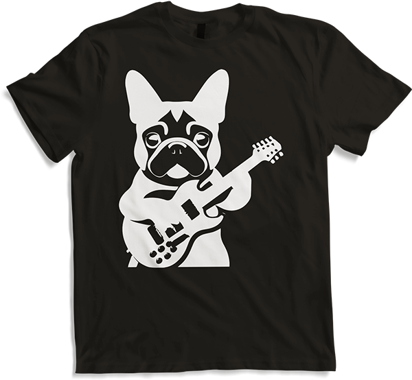 Produktbild von T-Shirt Französischer Hund mit E-Gitarre Musiker Gitarrist