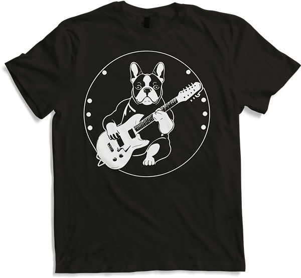 Produktbild von T-Shirt Französischer Hund mit E-Gitarre Musiker Gitarrist