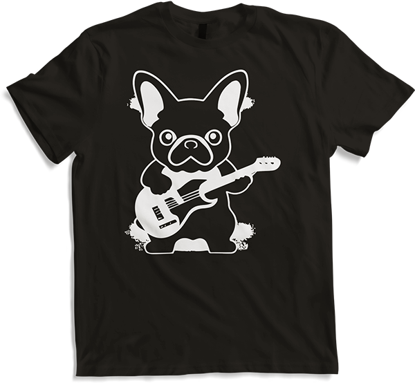 Produktbild von T-Shirt Französischer Hund mit E-Gitarre Musiker Gitarrist