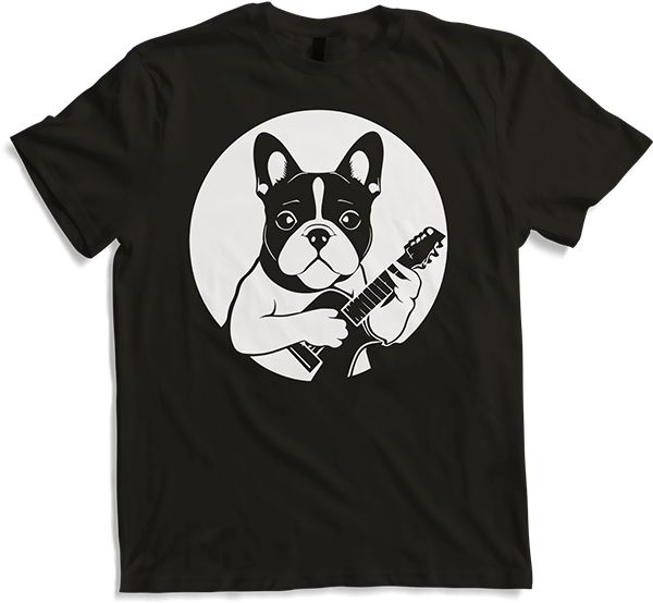 Produktbild von T-Shirt Französischer Hund mit E-Gitarre Musiker Gitarrist