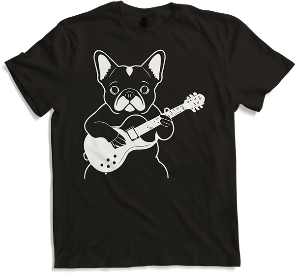 Produktbild von T-Shirt Französischer Hund mit E-Gitarre Musiker Gitarrist