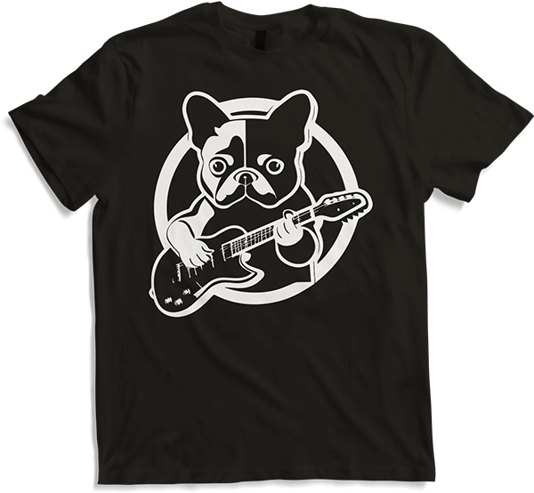 Produktbild von T-Shirt Französischer Hund mit E-Gitarre Musiker Gitarrist