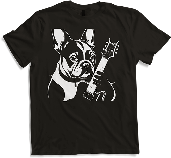 Produktbild von T-Shirt Französischer Hund mit E-Gitarre Musiker Gitarrist