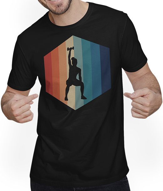 Produktbild von T-Shirt mit Mann Frauen Workout | Vintage Hexagon | Retro Kurzhantel