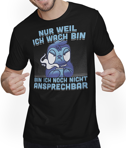 Produktbild von T-Shirt mit Mann Freche Morgenmuffel Faultier mit Kaffee Sprüche Faultier