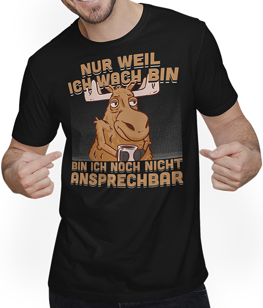 Produktbild von T-Shirt mit Mann Freche Morgenmuffel Hirsch mit Kaffee Elche Sprüche Elch