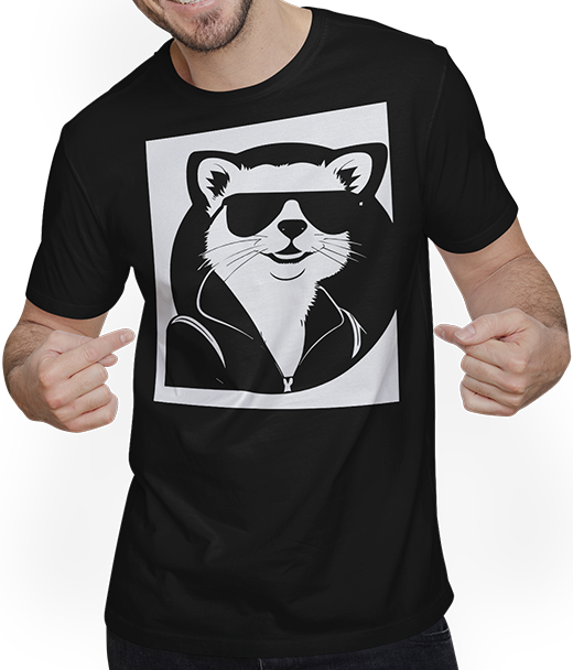 Produktbild von T-Shirt mit Mann Frettchen trägt Sonnenbrille coole Frettchen