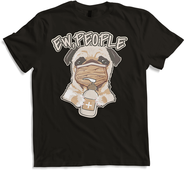 Produktbild von T-Shirt Funny Ew People Spruch Hund Mops trägt Gesichtsmaske
