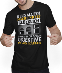 Produktbild von T-Shirt mit Mann Geld allein macht nicht glücklich Objektiv Fotografen Spruch