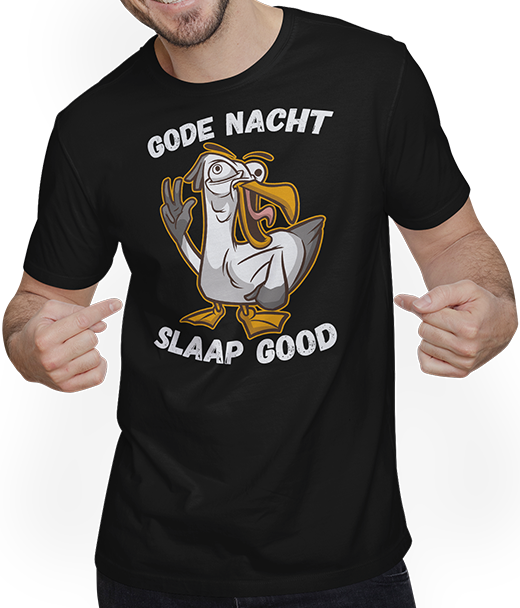 Produktbild von T-Shirt mit Mann Gode Nacht slaap good Möwe Nordsee Friesland Plattdeutsch