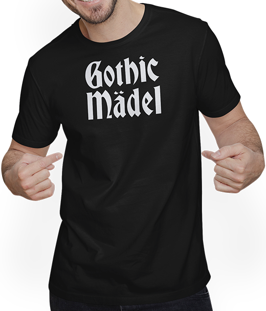 Produktbild von T-Shirt mit Mann Gothic Mädel Goth Dark Wave Batcave Spruch Gothic Mädchen