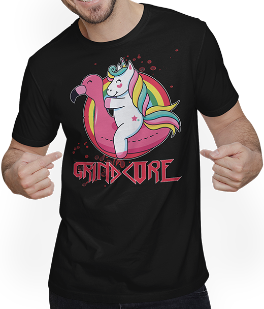 Produktbild von T-Shirt mit Mann Grindcore Einhorn Flamingo | Brutal Death Technical Death