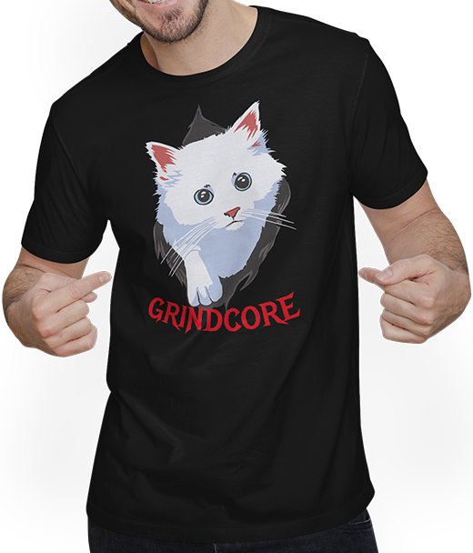 Produktbild von T-Shirt mit Mann Grindcore Spruch Death Metal Kitty Metalhead Kätzchen Katze