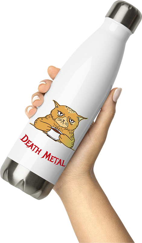 Produktbild von Thermosflasche von Hand gehalten Grindcore Spruch Horror Katze Metalhead Heavy Metal