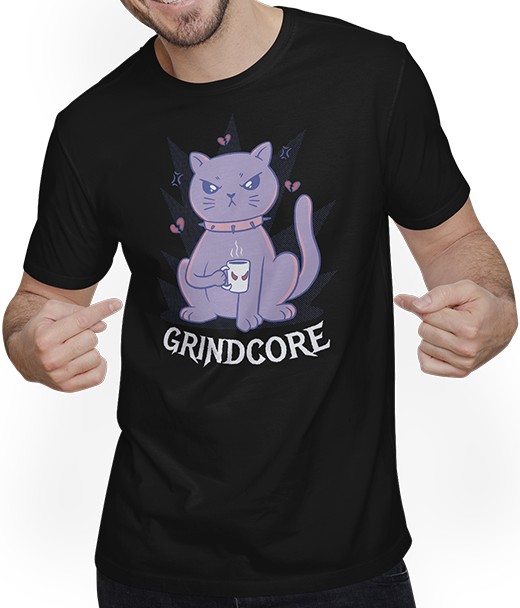 Produktbild von T-Shirt mit Mann Grindcore Spruch Horror Katze Metalhead Heavy Metal