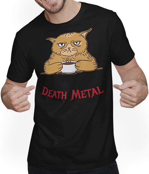 Produktbild von T-Shirt mit Mann Grindcore Spruch Horror Katze Metalhead Heavy Metal