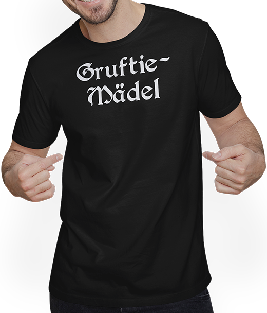 Produktbild von T-Shirt mit Mann Gruftie Mädel Goth Dark Wave Batcave Spruch Gothic Mädchen