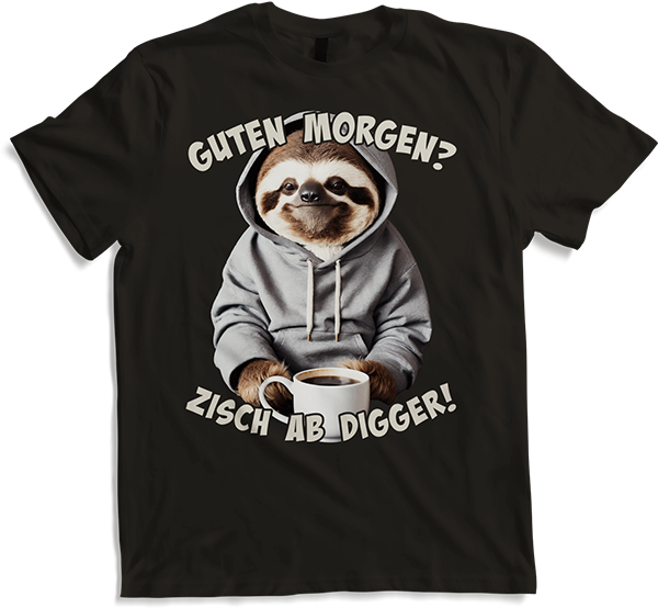 Produktbild von T-Shirt Guten Morgen? Zisch ab Digger! Faultier Kaffee Spruch