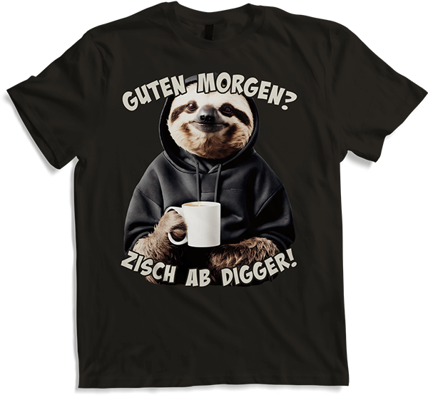 Produktbild von T-Shirt Guten Morgen? Zisch ab Digger! Faultier Kaffee Spruch