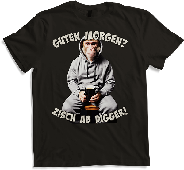Produktbild von T-Shirt Guten Morgen? Zisch ab Digger! Kaffee Spruch Lustige Affen