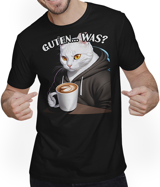 Produktbild von T-Shirt mit Mann Guten Was? Freche Frauen Sprüche Kaffee Spruch Morgenmuffel