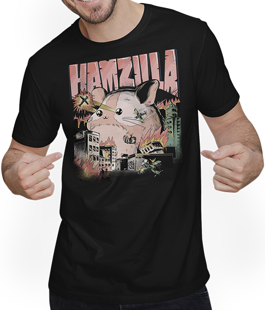 Produktbild von T-Shirt mit Mann HAMZILLA Lustiger Hamster Zwerghamster Spruch Zubehör