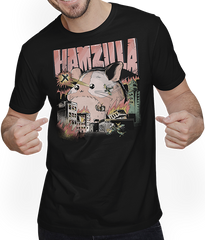 Produktbild von T-Shirt mit Mann HAMZILLA Lustiger Hamster Zwerghamster Spruch Zubehör