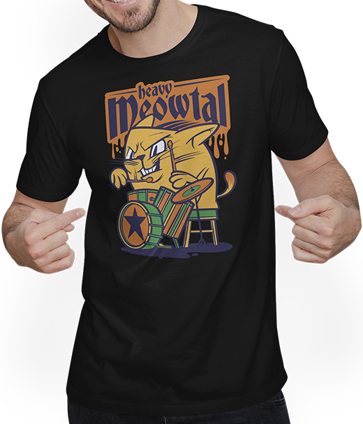 Produktbild von T-Shirt mit Mann Heavy Meowtal Cat Spruch Drum Sloth Heavy Metal Drummer