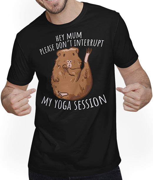 Produktbild von T-Shirt mit Mann Hey Mum Please Don't Interrupt My Yoga Meerschweinchen Spruch