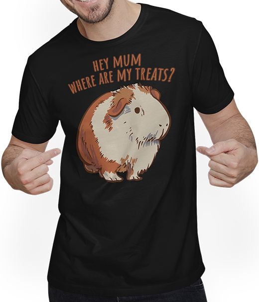 Produktbild von T-Shirt mit Mann Hey Mum Where Are My Treats? Lustiger Meerschweinchen Spruch
