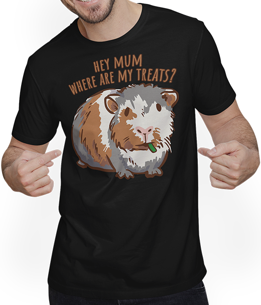 Produktbild von T-Shirt mit Mann Hey Mum Where Are My Treats? Lustiges Meerschweinchen-Spruch für Mädchen