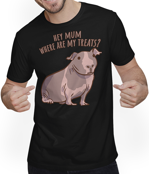 Produktbild von T-Shirt mit Mann Hey Mum Where Are My Treats? Lustiges Meerschweinchen-Spruch für Mädchen