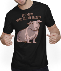 Produktbild von T-Shirt mit Mann Hey Mum Where Are My Treats? Lustiges Meerschweinchen-Spruch für Mädchen