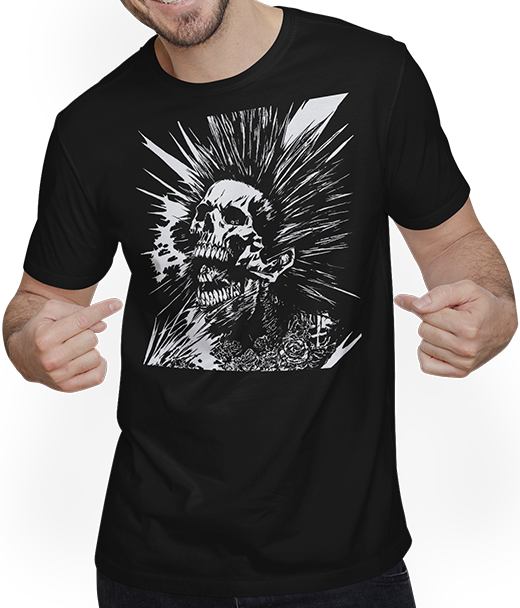 Produktbild von T-Shirt mit Mann Horror Fan Totenkopf mit Mohawk Crazy Punkrocker Punk