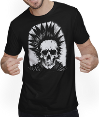 Produktbild von T-Shirt mit Mann Horror Fan Totenkopf mit Mohawk Crazy Punkrocker Punk